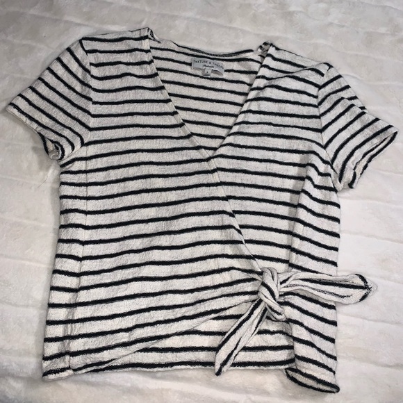Madewell Texture & Thread Short-Sleeve Wrap Top in Stripe - Picture 2 of 4